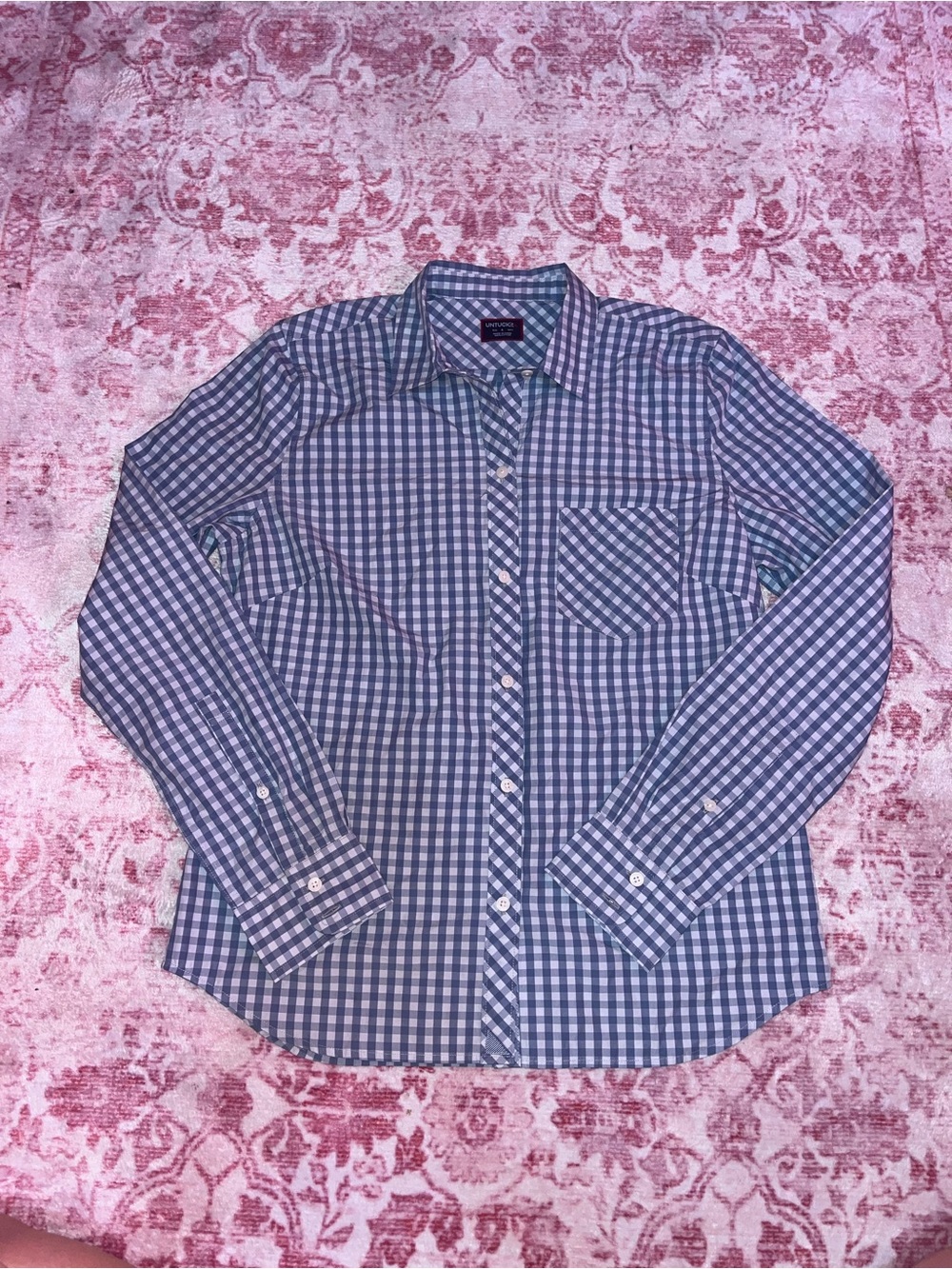 UNTUCKit Blue and White Gingham Button-Down Shirt Size 4